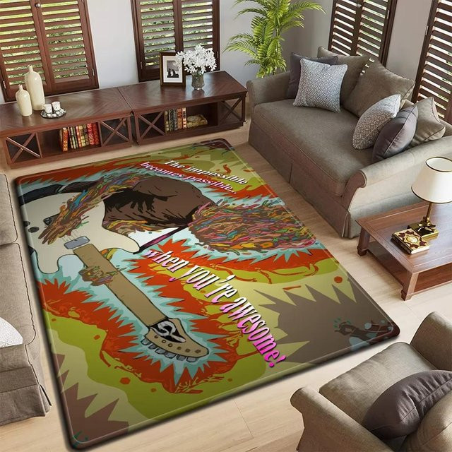 Karpetti Rock Band Logo Design Fußmatte, rutschfester und waschbarer Teppich für Wohnzimmer oder Schlafzimmer, Mehrfarbig, B: 120 cm, T: 80 cm - Bild 1
