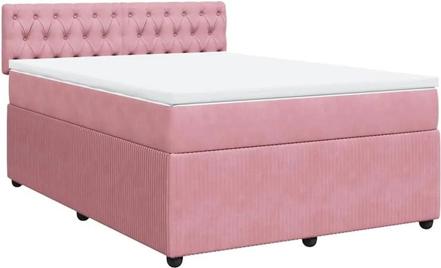 vidaXL Boxspringbett mit Matratze in Rosa und Weiß aus Samt, Hybrid-Bett mit Taschenfederkern, Breite: 160 cm, Tiefe: 200 cm - Bild 1