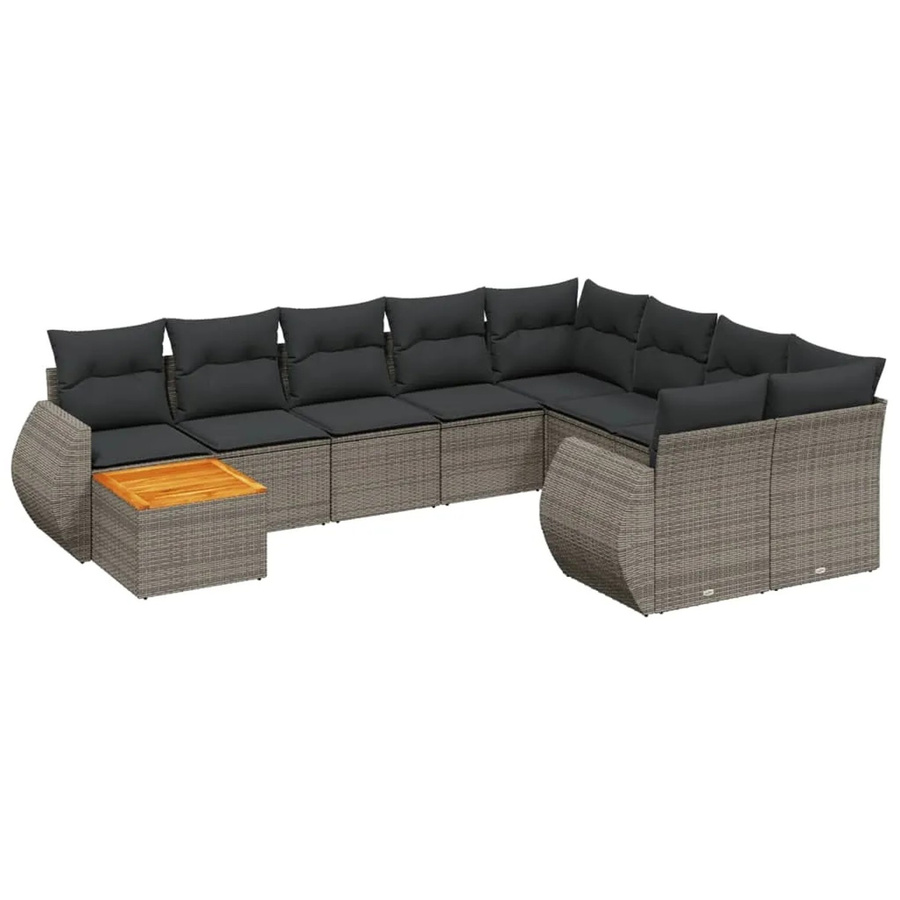 vidaXL 10-tlg. Garten-Sofagarnitur in L-Form aus Poly-Rattan in Grau mit Kissen und Armlehnen - Bild 2