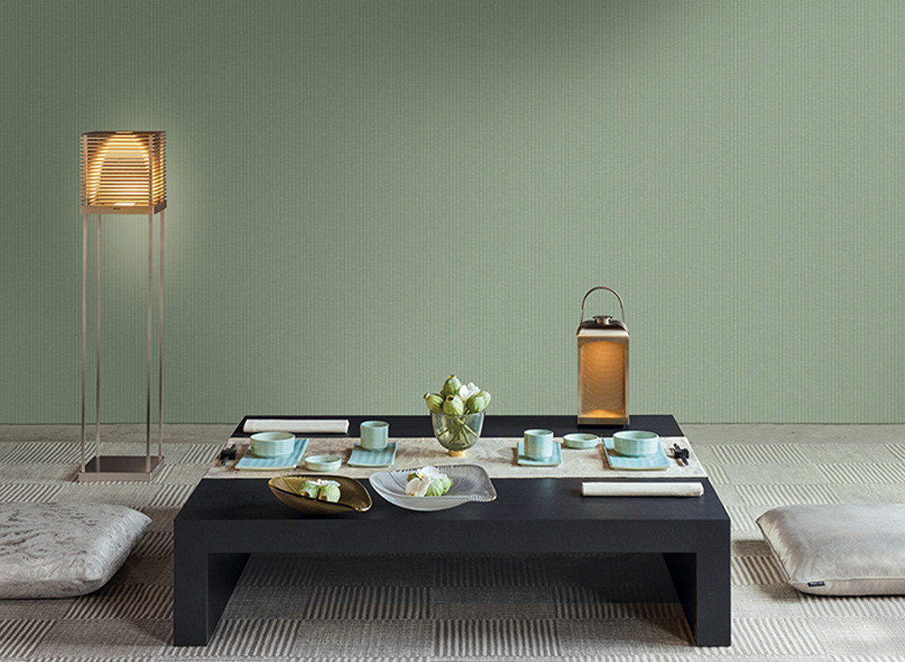Armani Casa Tapete Shinjuku 9804 in Grün und Grau aus Vinyl mit mattem Finish - Bild 1