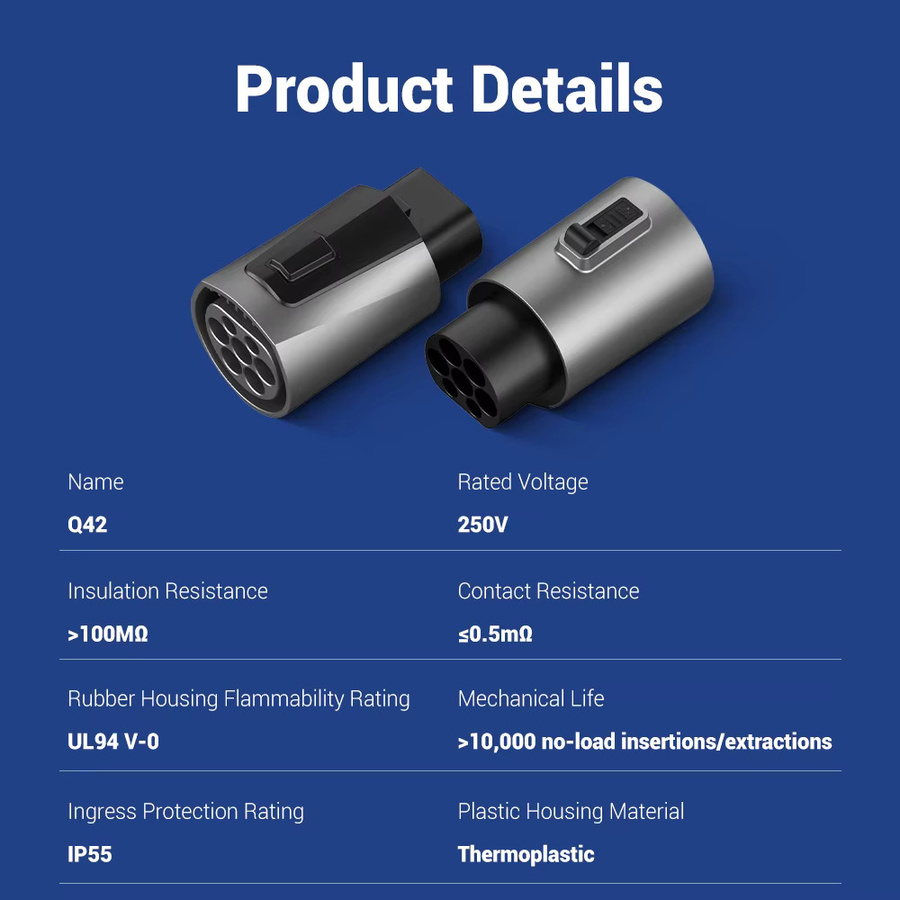 QIAO EV-Ladeadapter Typ 2 auf GB/T 32A 7kW 22kW IEC62196 Ladekonverter für chinesische Standardfahrzeuge mit Doppelstecker - Bild 4