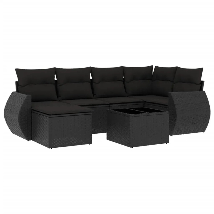 vidaXL 7-teilige Garten-Sofagarnitur aus Poly-Rattan in Schwarz mit UV-beständigen Kissen und pulverbeschichtetem Stahlgestell - Bild 2