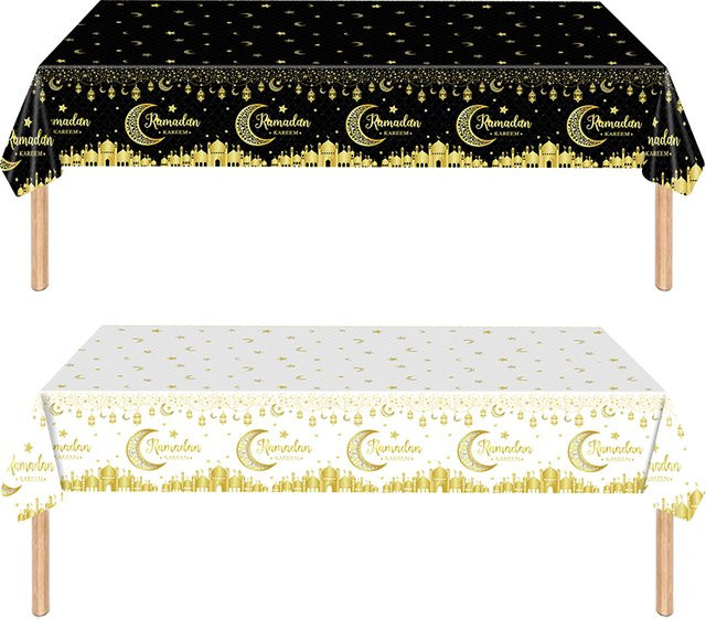 Joy-enlife Einweg-Tischdecke Eid Mubarak Ramadan Kareem Dekoration Schwarz mit Sternen Motiv Orientalisch Rechteckig - Bild 1
