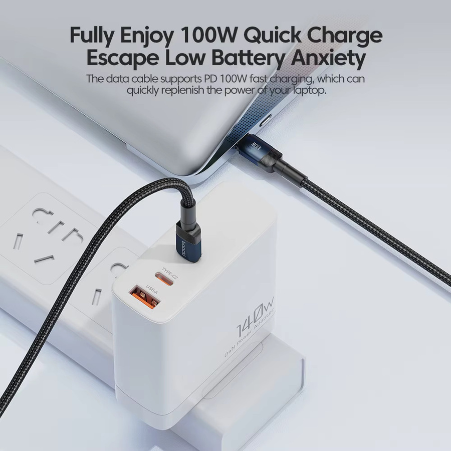 Toocki USB-C auf Typ-C Schnellladekabel 100W in Grün für iPhone, Samsung und Xiaomi - Bild 2