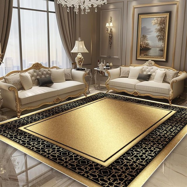 Karpetti Luxusteppich im europäischen Stil mit goldenem Rahmen, rutschfest und maschinell gewebt, Farbe Gold, B: 80 cm, L: 160 cm - Bild 1