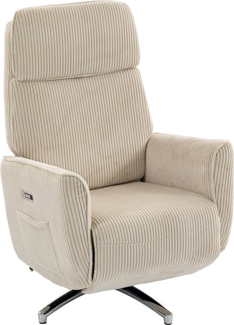 HOMCOM Elektrischer Relaxsessel mit Liegefunktion und USB-Anschluss, Drehbarer TV Sessel in Cord-Optik, Farbe: Creme - Bild 1
