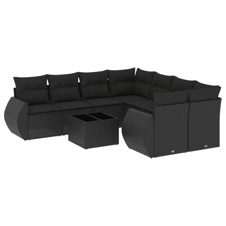 vidaXL 9-tlg Garten-Sofagarnitur aus Poly-Rattan mit Kissen in Schwarz - Bild 2