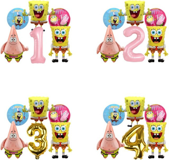 SpongeBob Ballon-Set von Potdemiel mit nummerierten Latex- und Folienballons in Multicolour für deine Geburtstagsparty oder Baby-Shower - Bild 1
