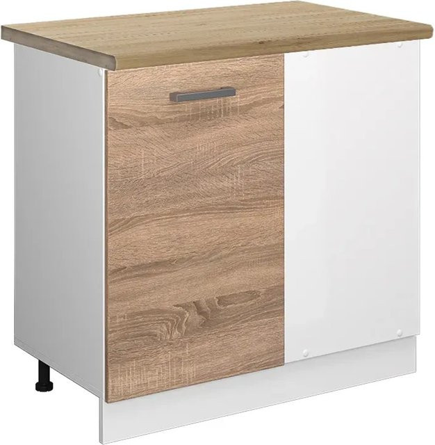 Vicco R-Line Eckunterschrank für die Küche in Sonoma Eiche und Weiß, B/T/H: 86 x 60 x 81,6 cm - Bild 1
