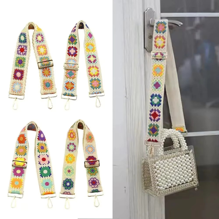 Taschenriemen Häkelblumen, breit, verstellbar, ethnisch bestickt - Bild 3