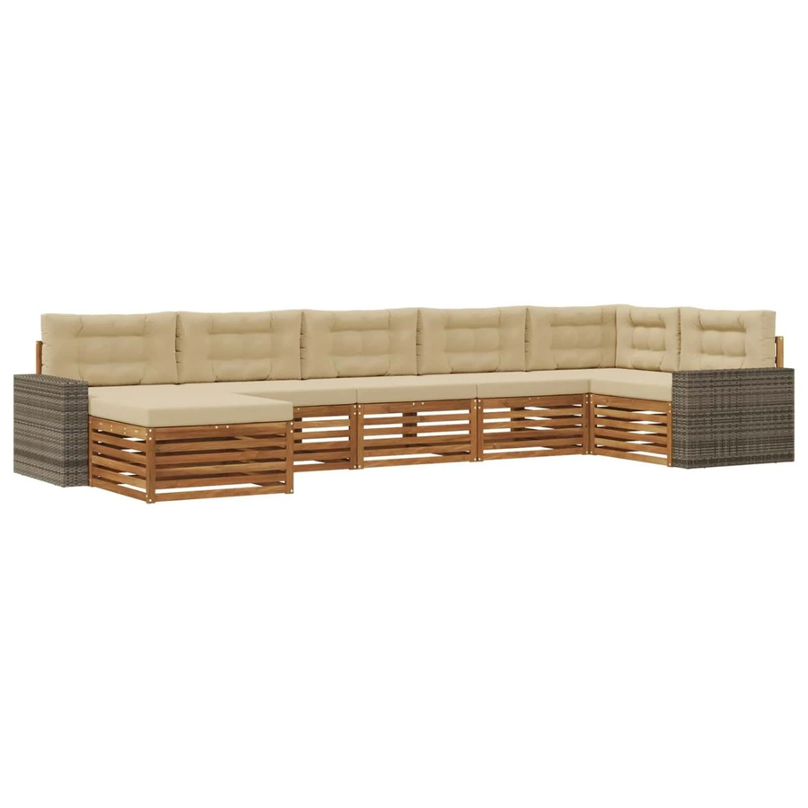 vidaXL Outdoor-Sofagarnitur aus Massivholz Akazie in Natur und Beige mit 7 Kissen im modernen Latten-Design - Bild 2