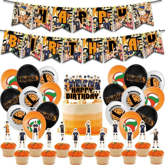 Potdemiel Haikyu Geburtstagsparty-Dekorationsset in Mehrfarbig mit Banner, Latexballons und Tortendekoration für Kinder - Bild 1