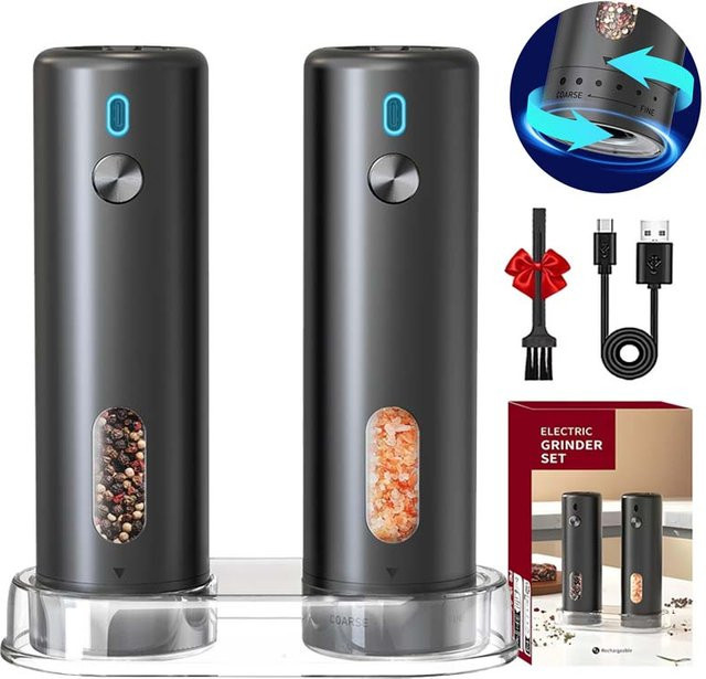 Wiederaufladbare elektrische Gewürzmühle TCJJ in Schwarz mit einstellbarer Mahlstärke für Salz und Pfeffer - Bild 1