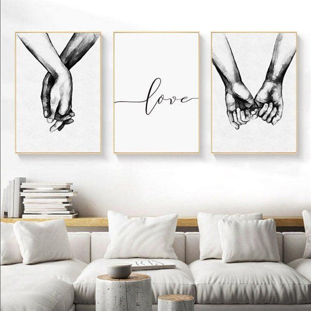 TPFLiving Poster Leinwand Liebende Hände Love Motiv Set 3er Pack Weiß B/H: 13 x 18 cm - Bild 1