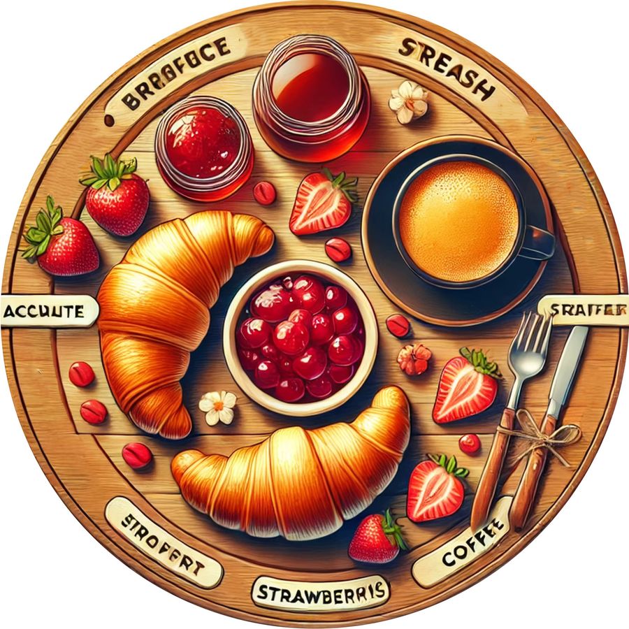 Rundes Aluminiumschild von Potdemiel im Vintage-Stil mit Frühstücksszene aus Croissants, Kaffee und Beeren, Durchmesser: 20,32 cm - Bild 3