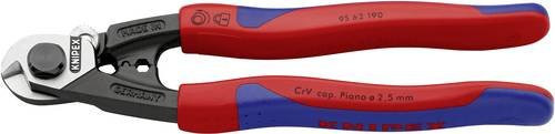 Knipex Drahtseilschere 95 62 190 aus Chrome-Vanadium mit Mehrkomponenten-Griff in Blau-Rot, Länge: 190 mm - Bild 1