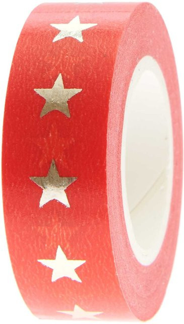 Rico Design Paper Poetry Washi Tape Sterne in Rot-Gold, Breite: 1,5 cm, Länge: 10 m - Bild 1