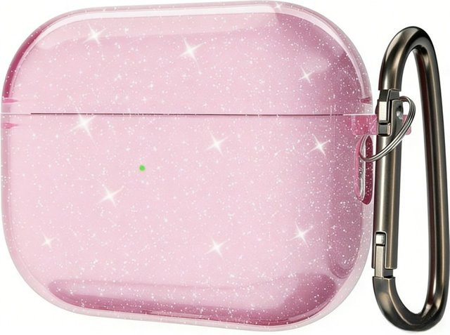 Glitzernde weiche TPU-Schutzhülle für Apple AirPods Pro (1, 2, 3 und 4. Generation) mit Schlüsselanhänger in Pink und Transparent - Bild 1