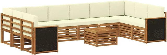 vidaXL Ecksofa Set in Beige aus Akazienholz mit 8 Kissen und wetterfesten Polstern - Bild 1