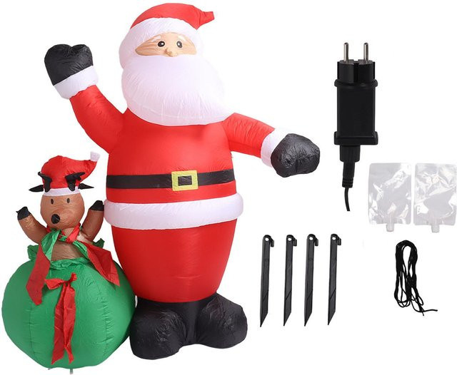 Aufblasbare Weihnachtsdekoration von KONNWEI mit Weihnachtsmann und Hirsch, Farbe Rot, Höhe: 180 cm, wasserdicht mit LED-Licht und Ventilator - Bild 1