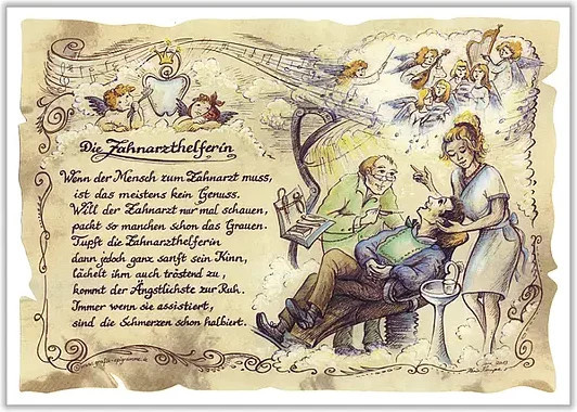 Vintage Zunftbild Zahnarzthelferin als Paper Poster auf Antikpapier, Mehrfarbig, A4 - Bild 1