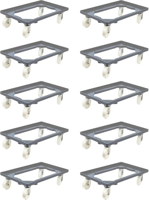 PROREGAL SparSet 10x Transportroller für Euroboxen Grau mit Kunststoffrädern, 2 Lenkrollen und 2 Bockrollen, Traglast 300 kg - Bild 1