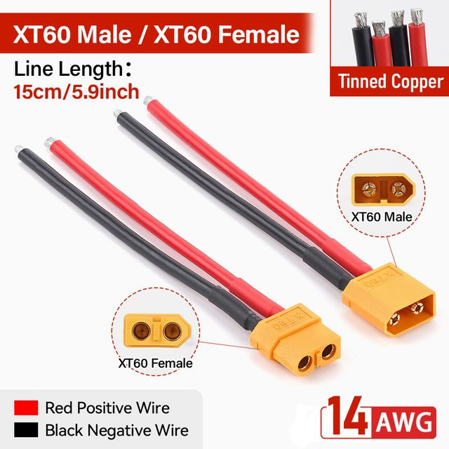 HKAFEI XT60 Stecker Set mit 15 cm 14AWG Silikon Kabel für RC Flugzeug Lipo Batterie ESC FPV Drone Auto Boot - Bild 1