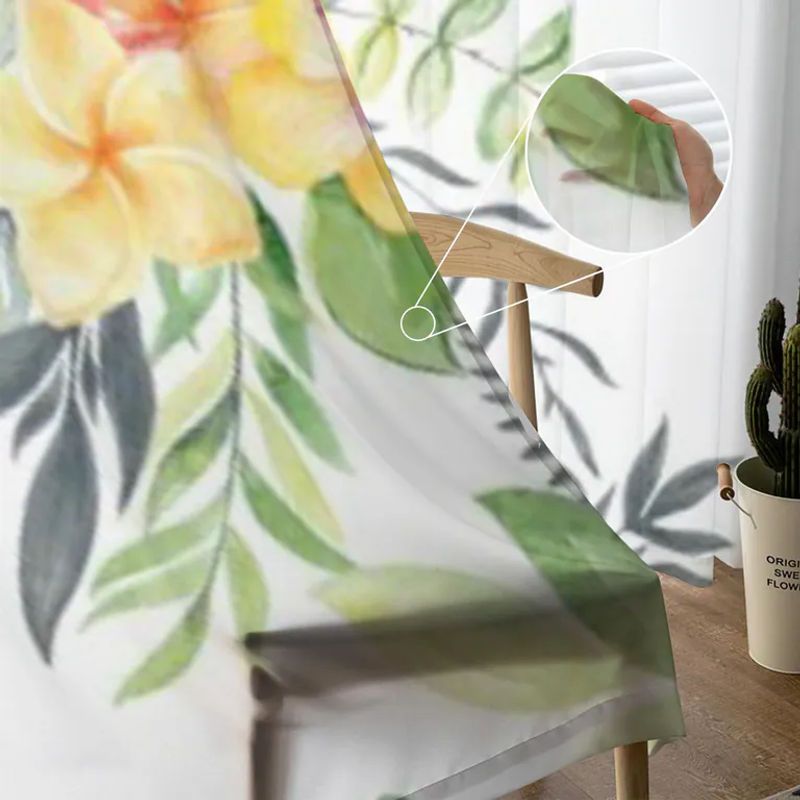 Super Six Transparente Tüllvorhänge mit Aquarellblumen in Weiß, B: 135 cm, H: 114 cm - Bild 2
