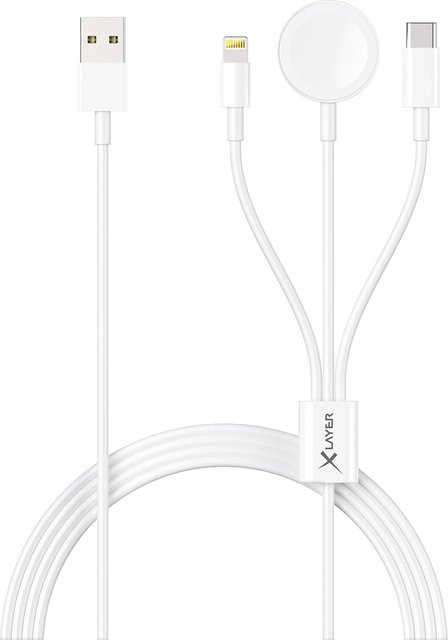 Octopus 3-in-1 Multi-USB Ladekabel mit USB-C und Lightning in Weiß, 1,5 m - Bild 1