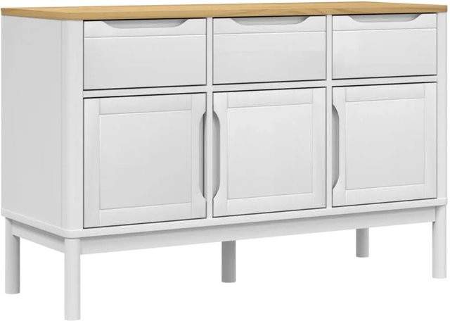 vidaXL Sideboard FLORO aus Massivholz Kiefer in Weiß, B/T/H: 114 x 43 x 74 cm - Bild 1