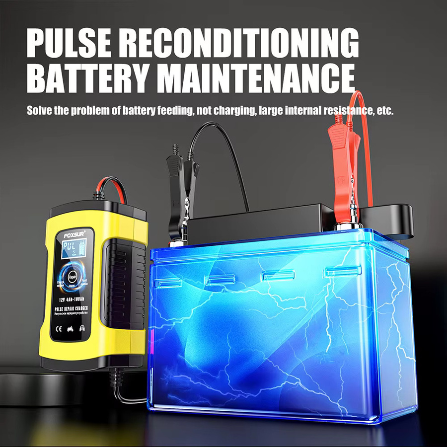 FOXSUR Smart Autobatterieladegerät 12V 5A mit LCD-Display und Pulse Repair Funktion für AGM GEL EFB Bleisäure Batterien in Rot-Gelb - Bild 2