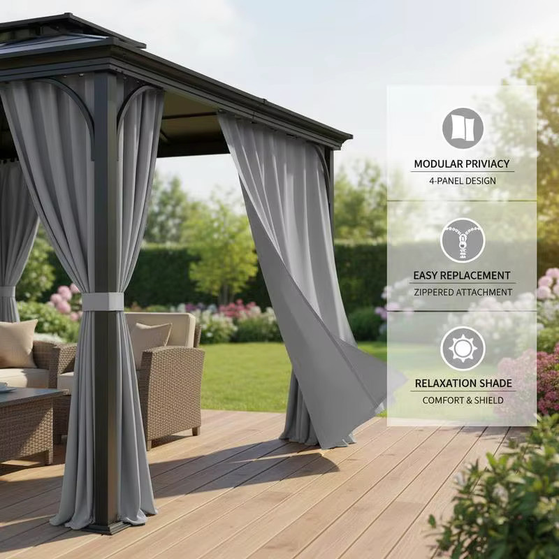 Curvain Patio 4-teiliges Set Seitenwand-Pavillon-Sichtschutzvorhänge mit Reißverschlüssen als Sonnenschutz für Terrassendächer, Grau, B/T/H: 284 x 284 x 211 cm - Bild 3