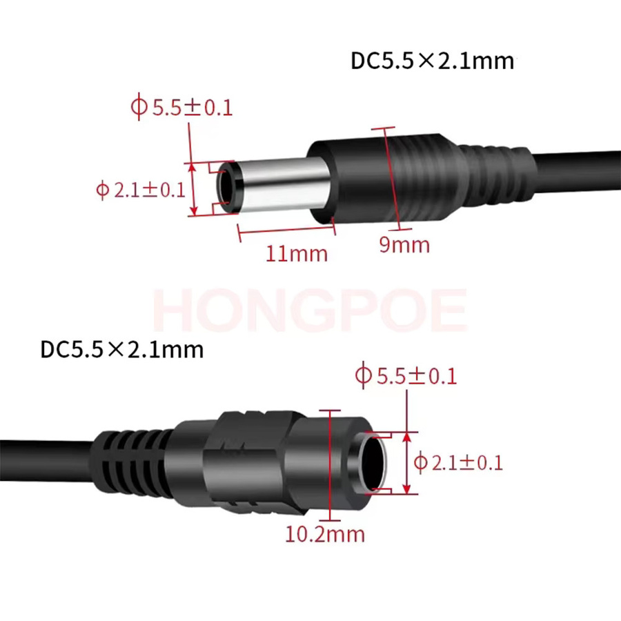 HONGPOE DC Power Splitter Kabel Schwarz 5,5 x 2,1 mm für LED Streifen und CCTV Kameras - Bild 1