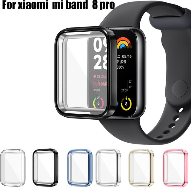 Xiaomi Band 8 Pro Schutzhülle mit TPU-Beschichtung und gehärtetem Glas Display, Transparent/Blau - Bild 1