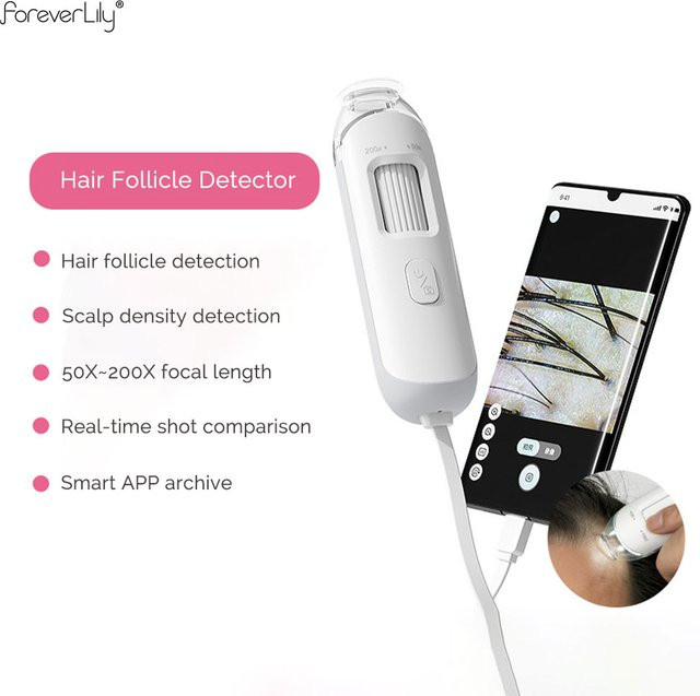 foreverlily Visueller Dermatoskop Kopfhaut und Gesicht Analysator, 50X/200X - Bild 1