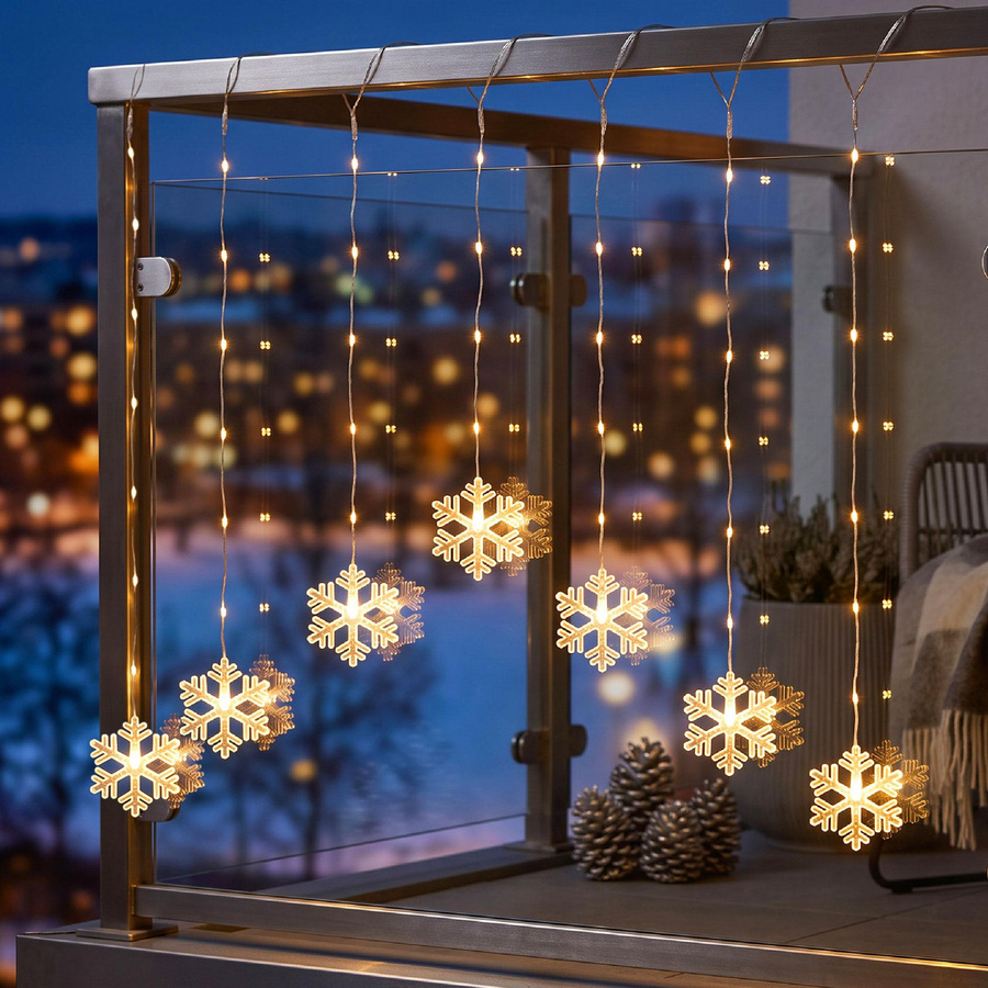 Spetebo LED Lichtervorhang Schneeflocke warmweiß mit 47 LEDs, Breite: 120 cm - Bild 1