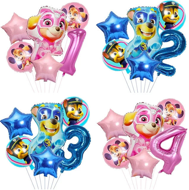 Paw Patrol Ballon Set mit Chase und Skye für Kindergeburtstage, 6 Stück - Bild 1