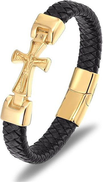 Armband Edelstahl, Leder, beige, 23 cm, Herren - Bild 1