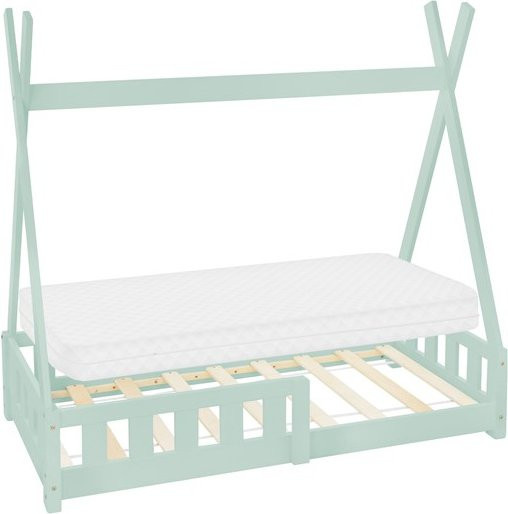 ML-Design Kinderbett Tipi aus Kiefernholz in Mint mit Matratze, Rausfallschutz und Lattenrost, B: 70 cm, L: 140 cm, H: 141 cm - Bild 1