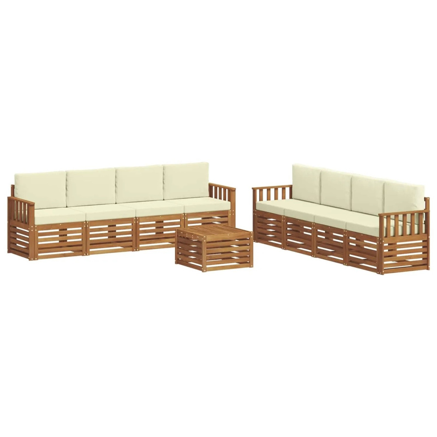 vidaXL Sofagarnitur 9-teilig aus Massivholz Akazie in Natur und Creme mit Polsterung und Kissen - Bild 2