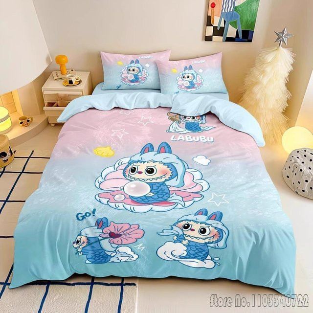 Lodestar La-BuBu Bettwäsche-Set mit Anime-Motiv in Rosa, bestehend aus Bettdeckenbezug und Kissenbezug, B/H: 172 x 218 cm - Bild 1