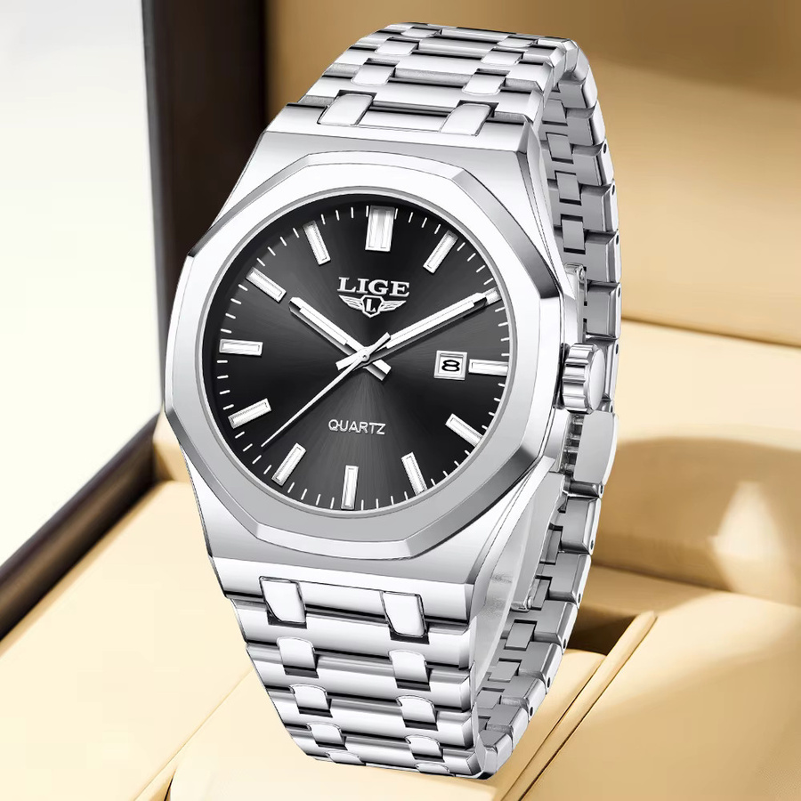 LIGE Armbanduhr Quarz, Edelstahl, Blau, Datum, Herren - Bild 2
