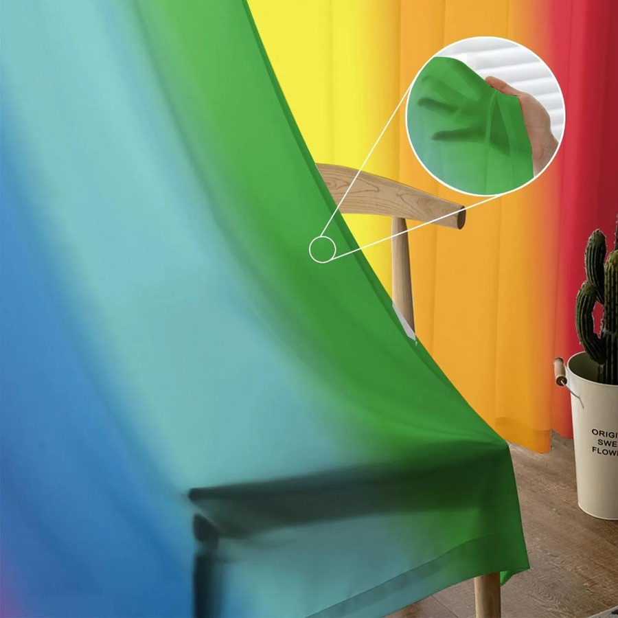 Yiran Furniture Regenbogen Vorhang mit bunten Streifen aus transparentem Tüll Organza und Voile, B: 135 cm, H: 115 cm - Bild 2