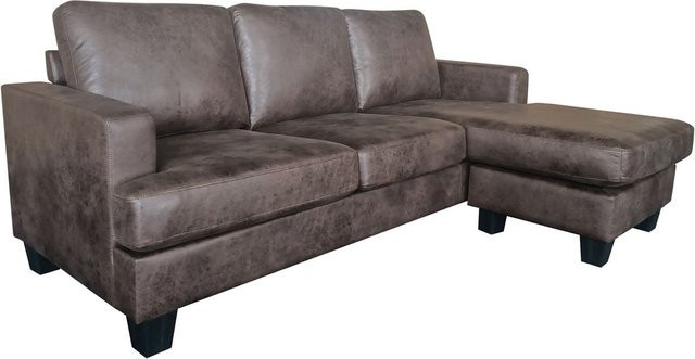 Happy Home Ecksofa in Vintage Optik aus Lederoptik in Braun, B/T/H: 218 x 141 x 85 cm - Bild 1