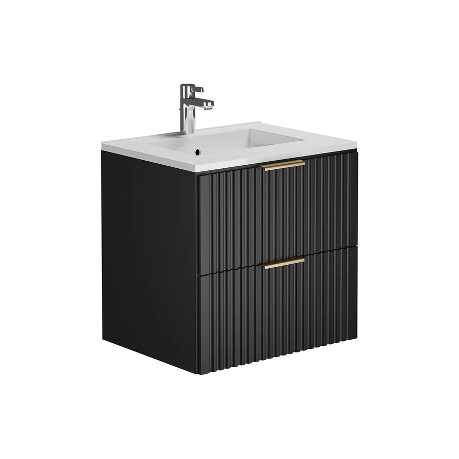 Vente-unique Einzelwaschtisch Zevara in Schwarz Matt mit gerippter Oberfläche im Art-déco-Stil, Breite: 60 cm, Tiefe: 46 cm, Höhe: 57 cm - Bild 2