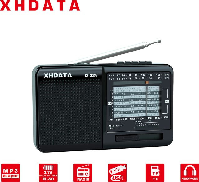 XHDATA D-328 Tragbarer DSP-Radioempfänger mit AM/FM/SW, Bluetooth, USB und MP3-Player in Schwarz - Bild 1