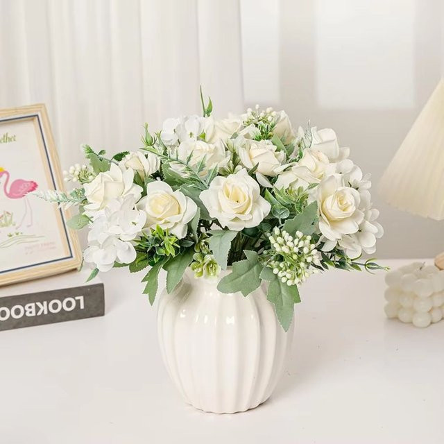 TTCY Künstliche Blumen aus Textil in Weiß – Seiden-Gardenie und Hortensie für Hochzeitskranz, Brautstrauß und Tischdekoration - Bild 1
