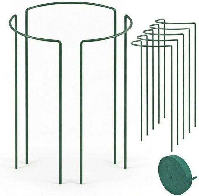 TTL GARDEN Strauchstütze Set aus Metall in Grün für Sträucher Stauden und Rosen inklusive 10m Klettband, 5er Set, Höhe: 140 cm, Breite: 40 cm - Bild 1