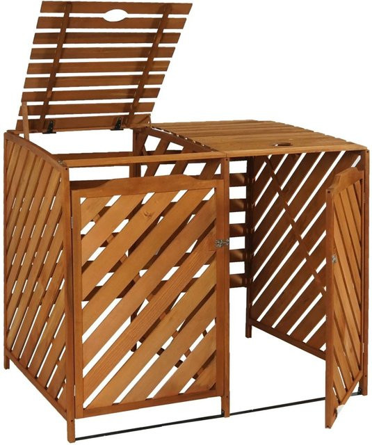 Proregal XL Mülltonnenverkleidung aus Holz in Braun, H x B x T: 121 x 133 x 98 cm - Bild 1