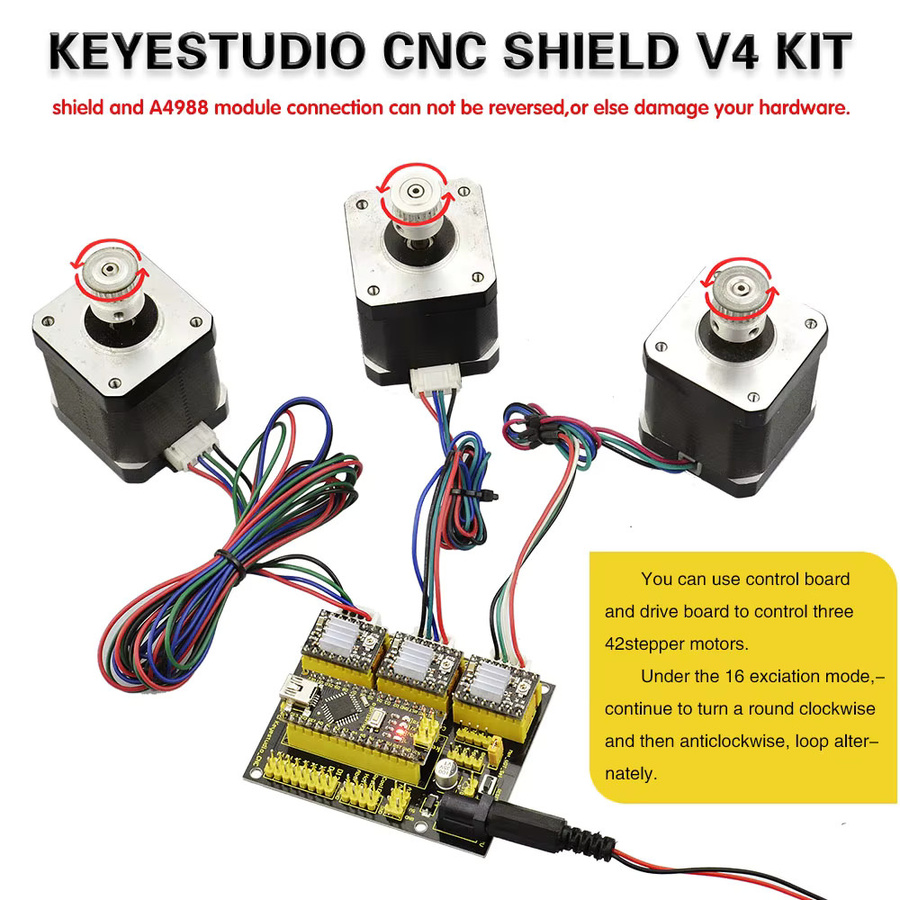 Keyestudio CNC Shield V2/V3/V4 Graviermaschinen-Kit für Arduino mit UNO R3 oder Nano Board, kompatibel mit A4988/DRV8825 Treibern und GRBL, Schwarz - Bild 5